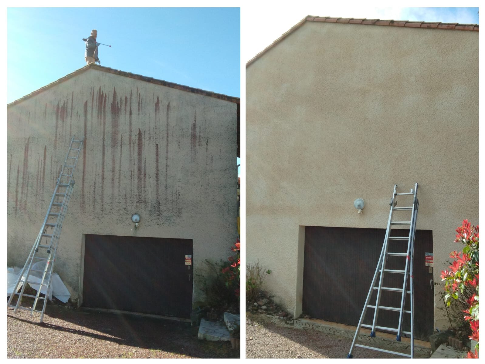 Ravalement de façade avant / après : pignon nettoyé et remis à neuf par MCPI Rénovation